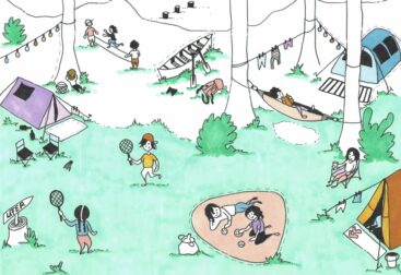 Illustration. Campingplatz.