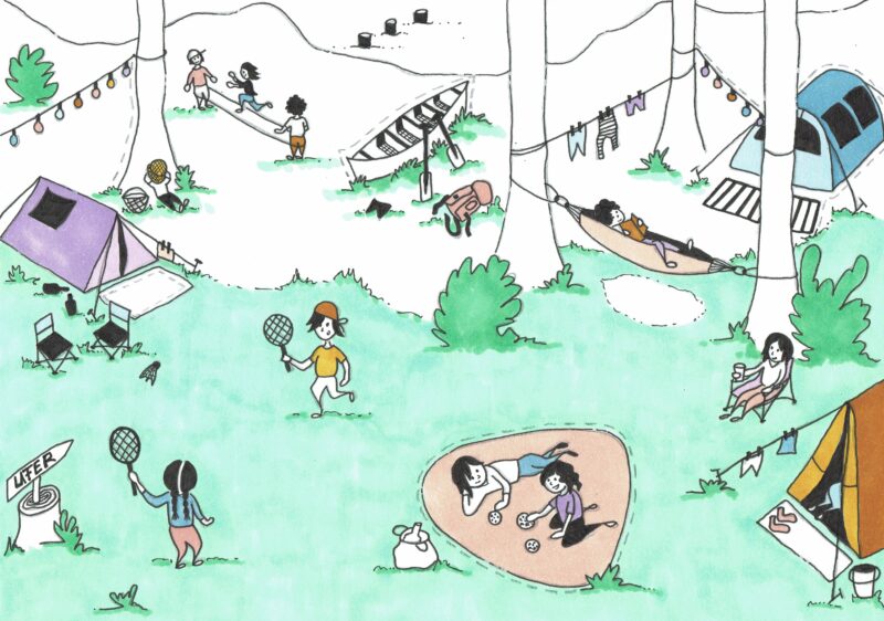 Illustration. Campingplatz.