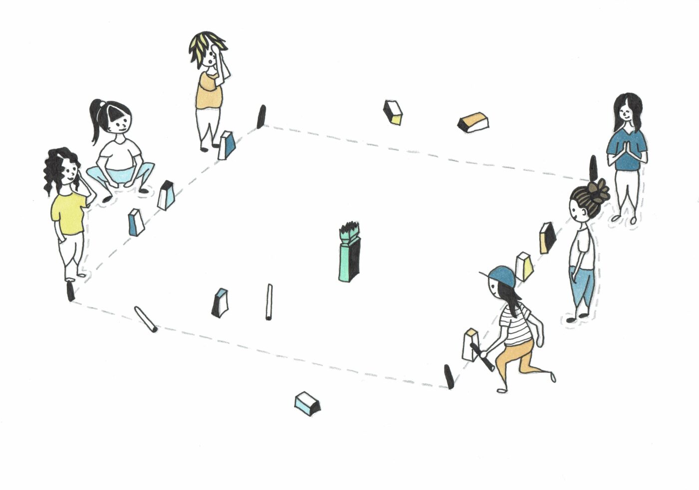 Illustration. Kinder spielen Kubb.