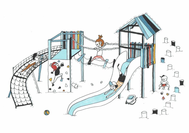 Illustration. Kinder auf einem Spielplatz.