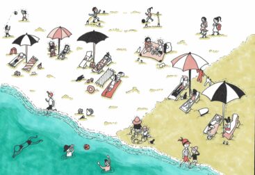 Illustration. Menschen am Strand.