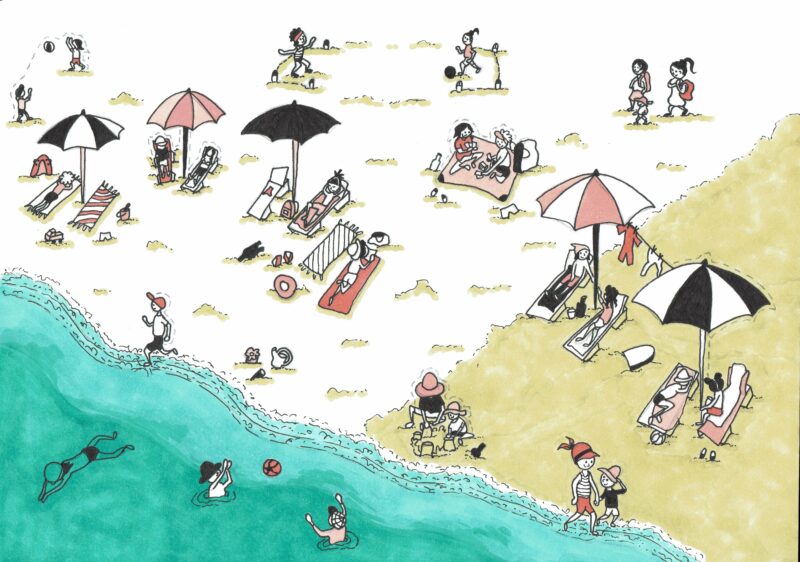 Illustration. Menschen am Strand.